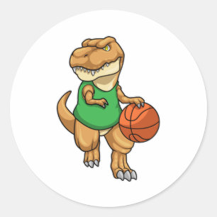 Dinosaur at Sports with Basketball Classic Round Sticker