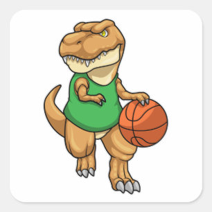 Dinosaur at Sports with Basketball Square Sticker