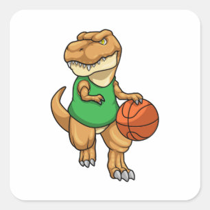 Dinosaur at Sports with Basketball Square Sticker