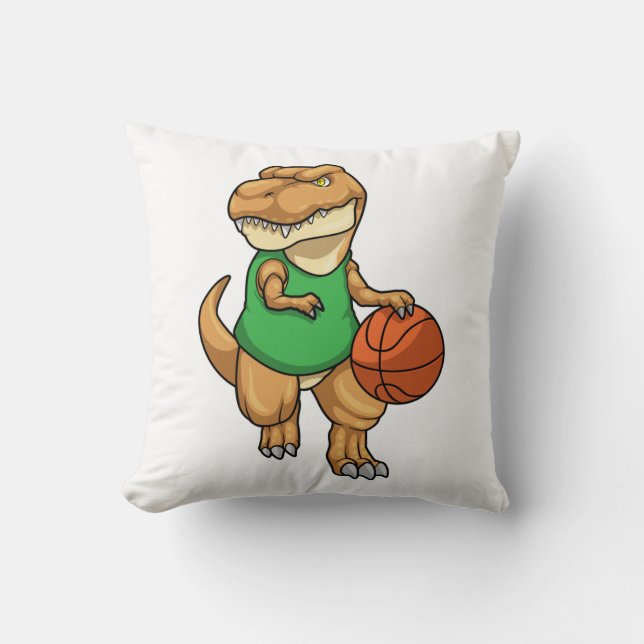 Dinosaur at Sports with Basketball Throw Pillow (Front)