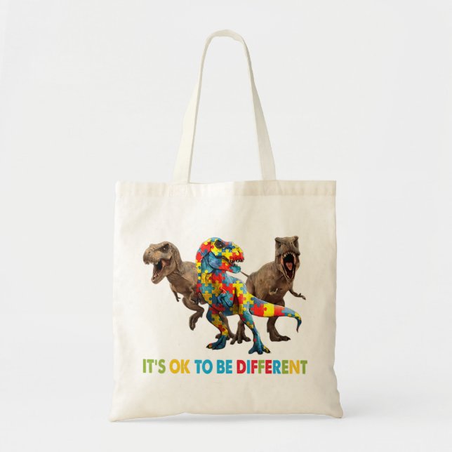 Dinosaur Autism Awareness design features a dinosa Tote Bag (Front)