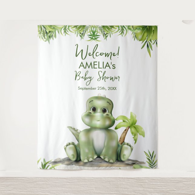 Dinosaur Baby Shower Backdrop Tapestry (Front)