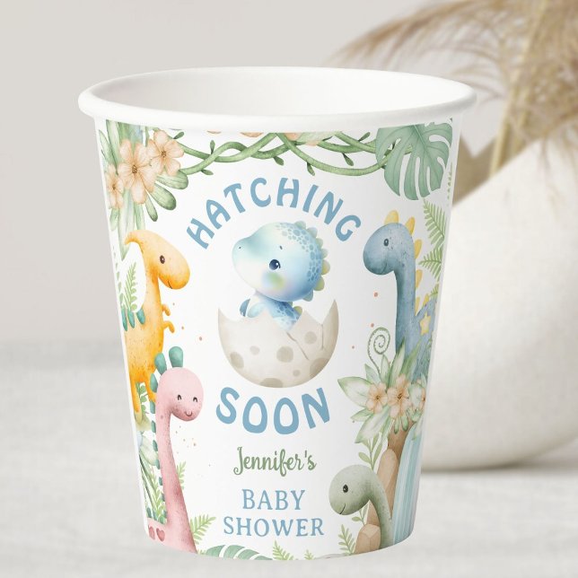 Dinosaur Baby Shower Boy Blue Dino Paper Cups (Creator Uploaded)