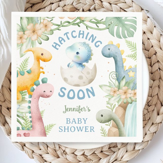 Dinosaur Baby Shower Boy Blue Dino Paper Napkin (Creator Uploaded)