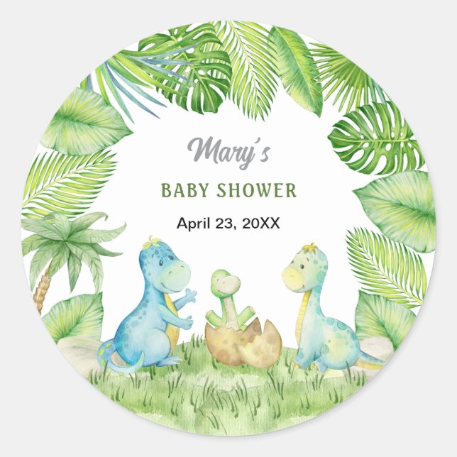 Dinosaur Baby Shower  Classic Round Sticker (Front)