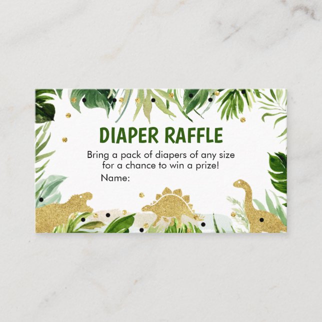 Dinosaur Baby Shower Diaper Raffle Business Card (Front)