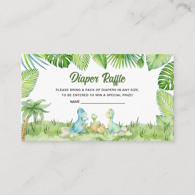 Dinosaur Baby Shower Diaper Raffle Enclosure Card (Front)
