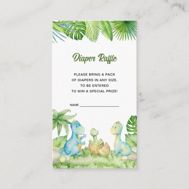 Dinosaur Baby Shower Diaper Raffle Enclosure Card (Front)