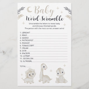 Dinosaur Baby Shower Game Baby Word Scramble Card