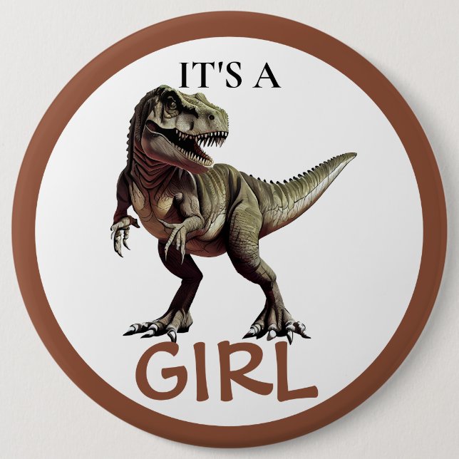 Dinosaur Baby Shower Girl 6 Inch Round Button (Front)