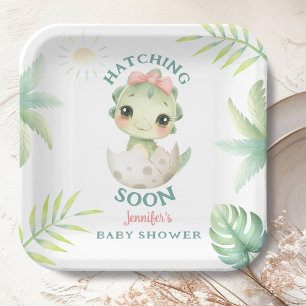 Dinosaur Baby Shower Girl Paper Plate