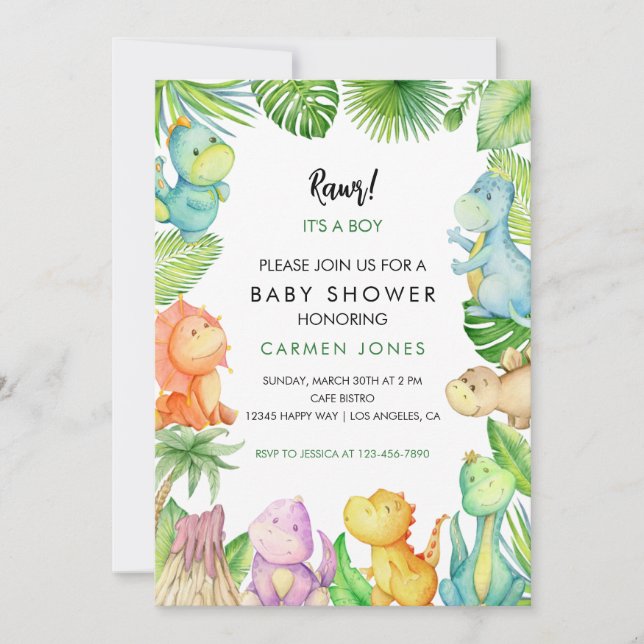 Dinosaur Baby Shower Invitation  (Front)