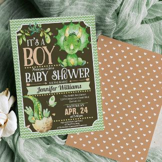 Dinosaur Baby Shower Invitation Boy, Green