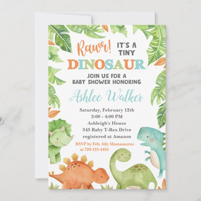 Dinosaur Baby shower Invitation Dino Baby Invitati (Devant)