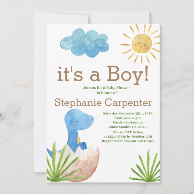 Dinosaur Baby shower Invitation garçon (Devant)