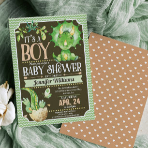 Dinosaur Baby shower Invitation garçon, vert
