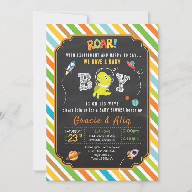 Dinosaur baby shower invitation GARY (Devant)