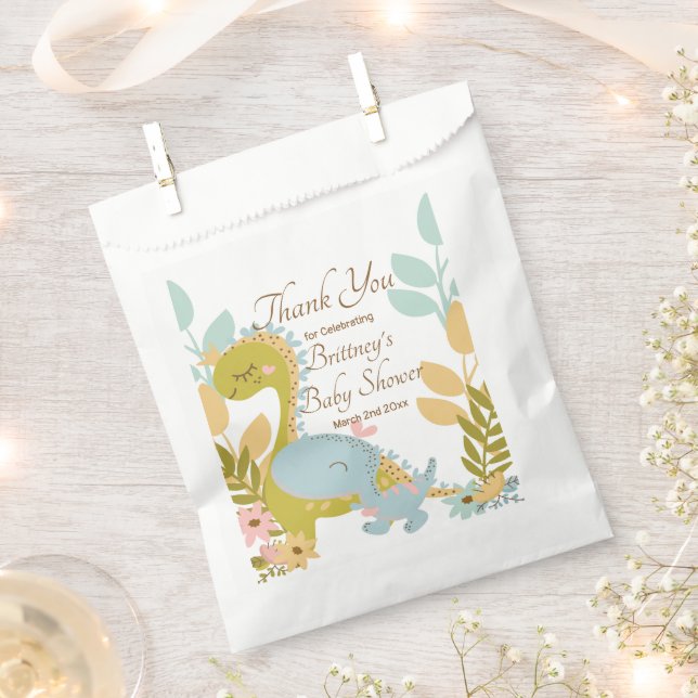 Dinosaur Baby Shower Invitation, Gender Neutral Favour Bag (Clipped)