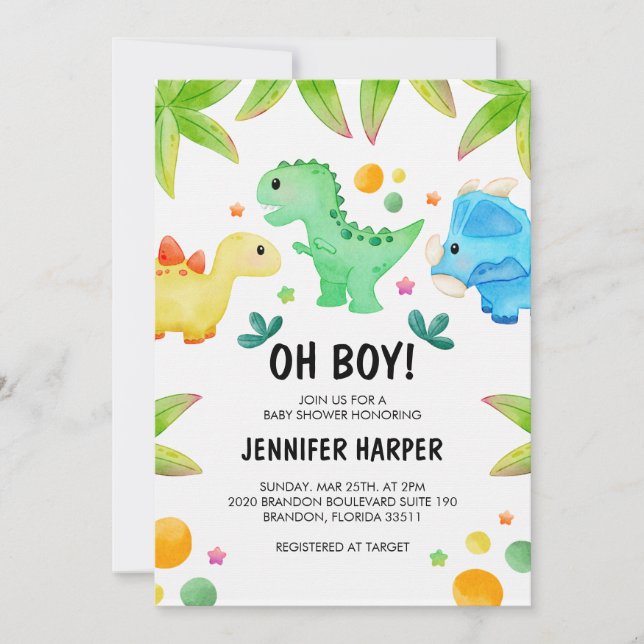 Dinosaur Baby shower Invitation Modèle, ÉDITABLE (Devant)