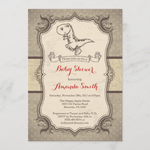 Dinosaur Baby Shower Invitation Vintage Retro