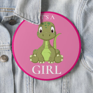Dinosaur Baby Shower Pink Girl 6 Inch Round Button