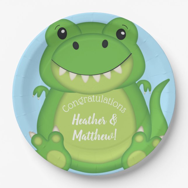 Dinosaur Baby Shower T-Rex Paper Plate (Front)
