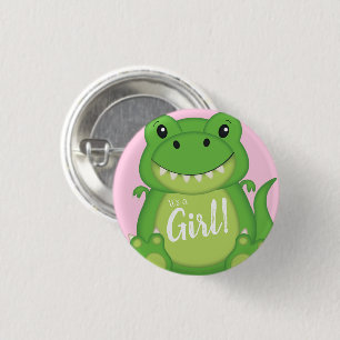 Dinosaur Baby Shower T-Rex Pink Girl 1 Inch Round Button