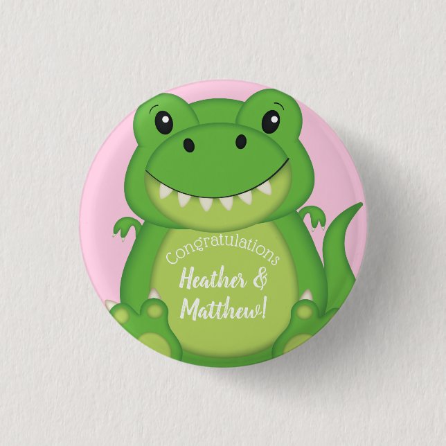 Dinosaur Baby Shower T-Rex Pink Girl 1 Inch Round Button (Front)