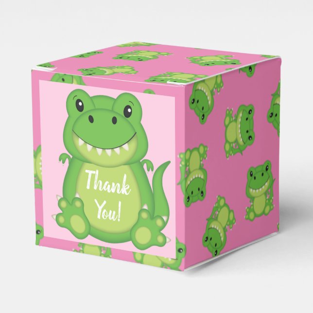 Dinosaur Baby Shower T-Rex Pink Girl Favor Box (Front Side)