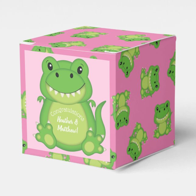 Dinosaur Baby Shower T-Rex Pink Girl Favor Box (Front Side)