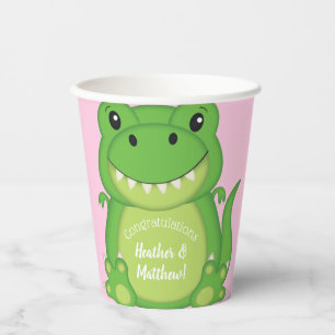 Dinosaur Baby Shower T-Rex Pink Girl Paper Cups