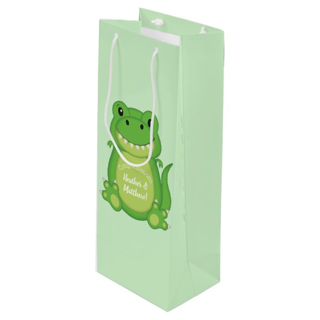 Dinosaur Baby Shower T-Rex  Wine Gift Bag (Front Angled)