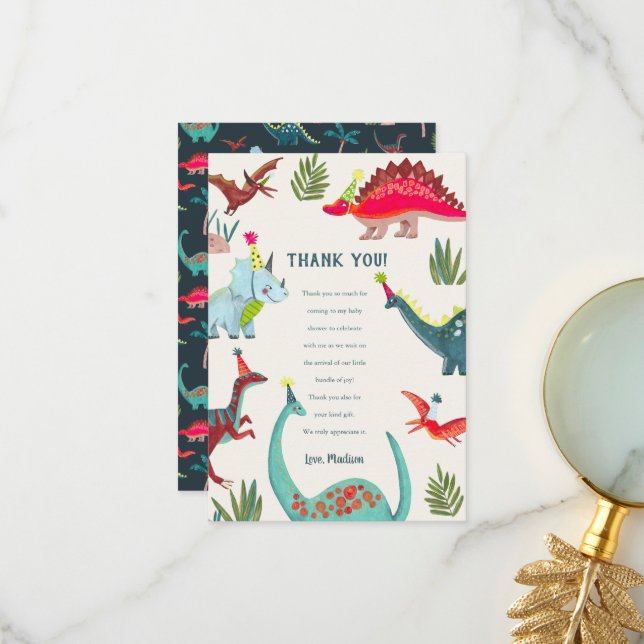 Dinosaur baby shower thank you card (Front/Back In Situ)
