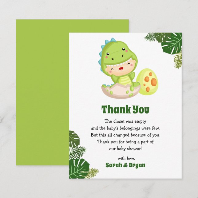 Dinosaur Baby Shower Thank You Cards Cute (Front/Back)