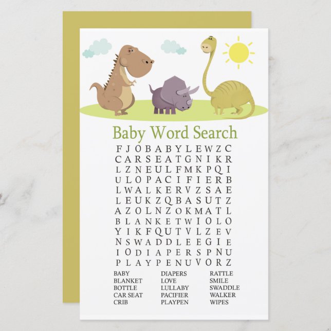 Dinosaur Baby Shower Word Search Game (Front/Back)