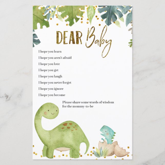Dinosaur Baby Wishes for Baby Shower Game Cards (Front)