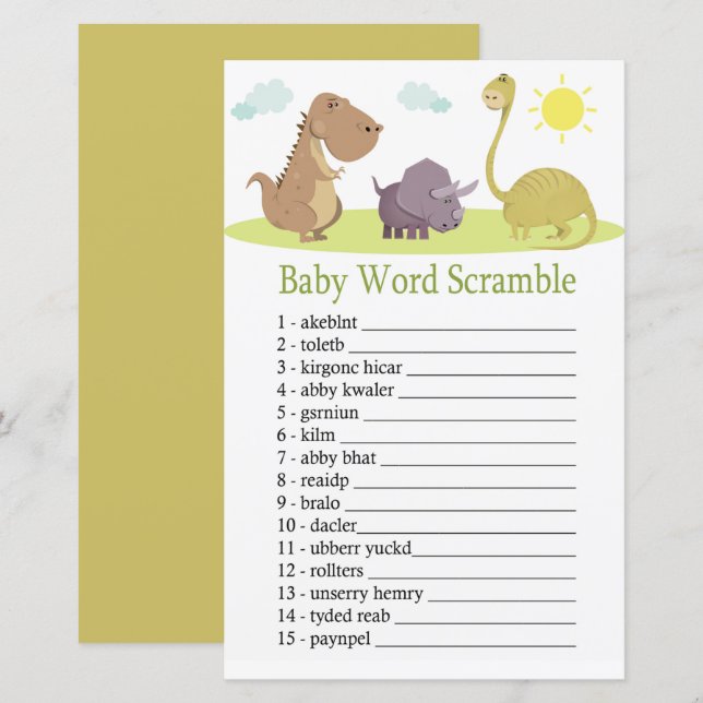 Dinosaur Baby word scramble game (Front/Back)