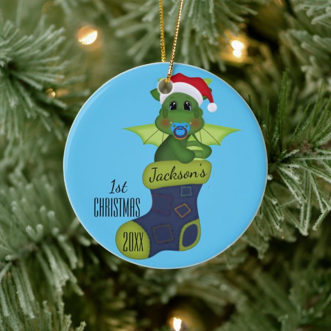 Dinosaur Baby's 1st Christmas Ceramic Ornament (Tree)