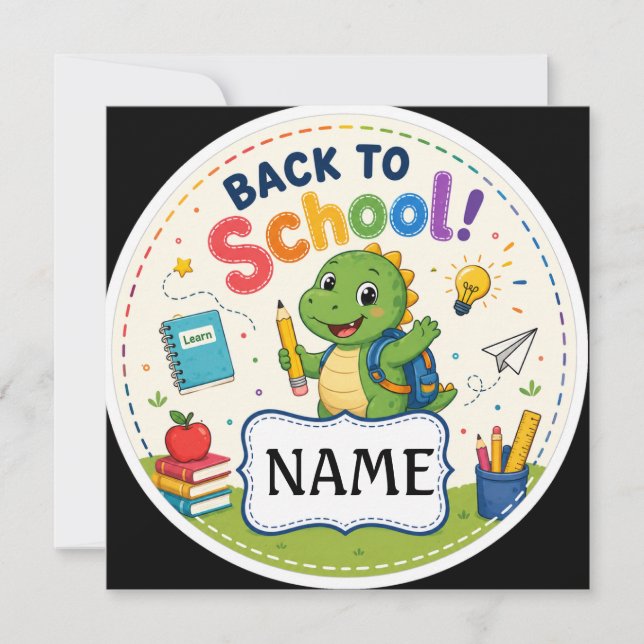 Dinosaur Back to School Bookplate Label Invitation (Front)