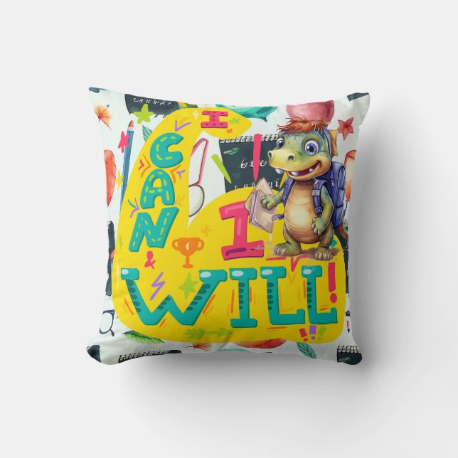 Dinosaur Back to School theme Inspirational  Throw Pillow (Front)