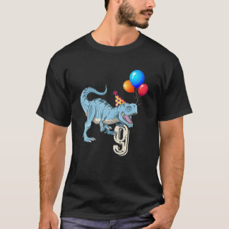 Dinosaur Balloon T Rex 9Th Birthday Kid Boy Girl F T-Shirt