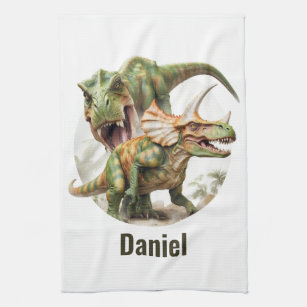 Dinosaur battle design kitchen towel