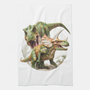 Dinosaur battle design kitchen towel