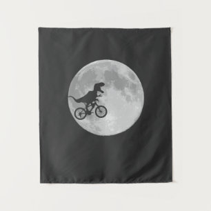 Dinosaur Bike and Moon Retro Dino Tapestry