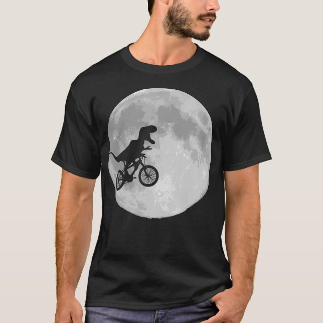 Dinosaur Bike And Moon Shirt Retro 80'S Funny  (Front)