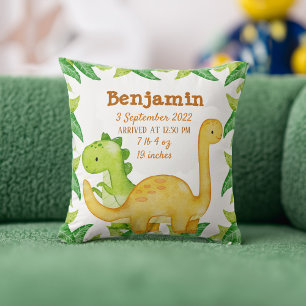Dinosaur birth stat birth announcement throw pillow