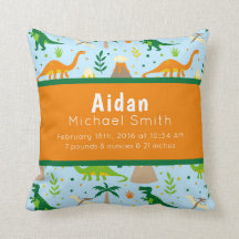 Dinosaur Birth Stats Blue Green Orange Pillow