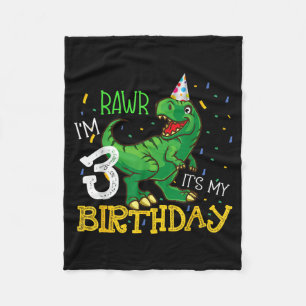 Dinosaur Birthday 3 Years Old Boy Girl Funny Quote Fleece Blanket