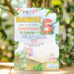 Dinosaur Birthday 5th for Boys   Rawr Dinosaur  Invitation