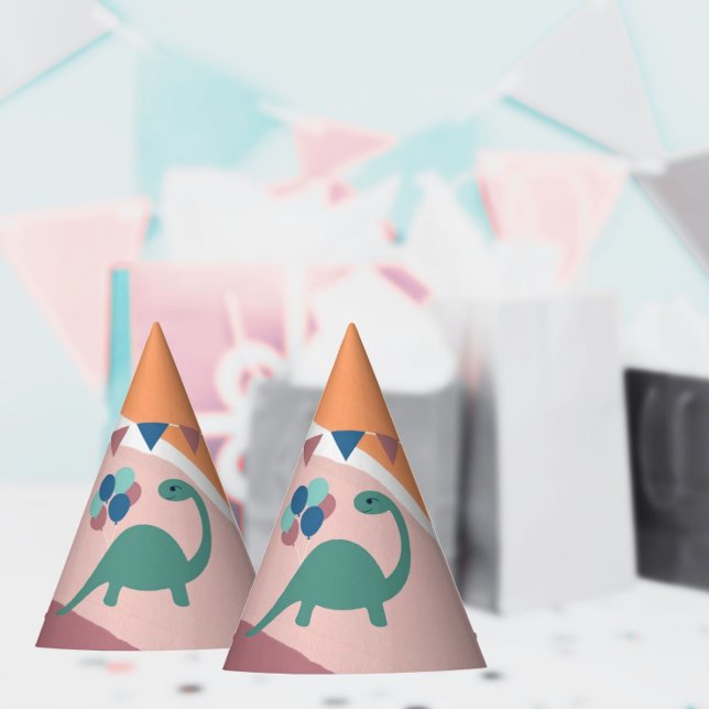 Dinosaur birthday balloons banner neutral party hat (Creator Uploaded)